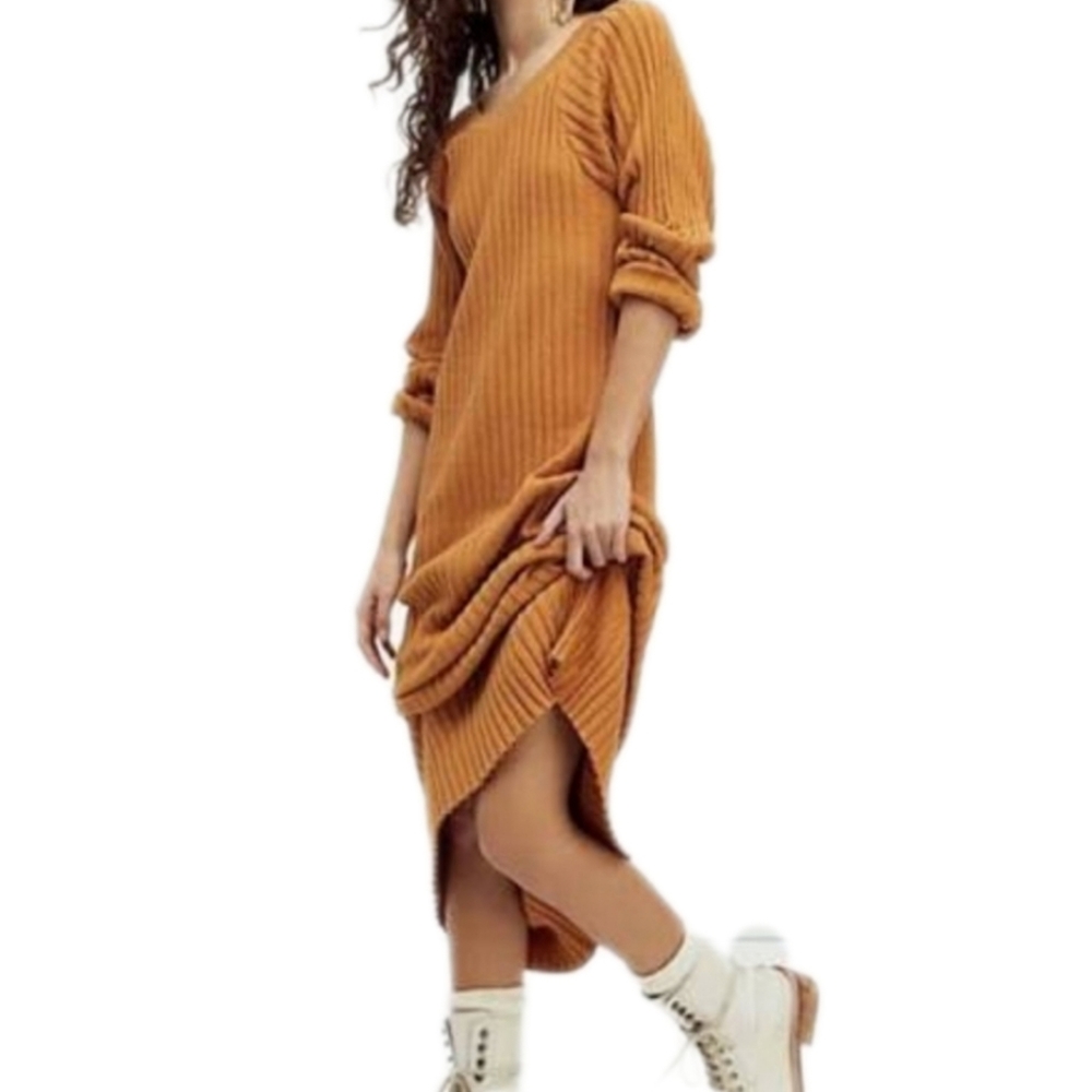 Free People Beach Walk About Maxi Ribbed Long Sleeve Dress Small